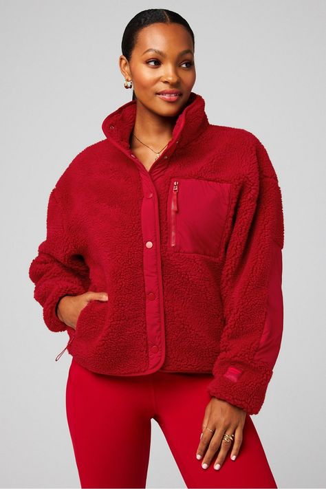 Tahoe Teddy Jacket Fabletics red female Activewear >> Womens >> Jackets & Outerwear >> Jackets regular Everyday Female Activewear, Teddy Fabric, Cozy Jacket, Soft Teddy, Womens Jackets, Teddy Jacket, Women's Jackets, Sherpa Jacket, Red Jacket