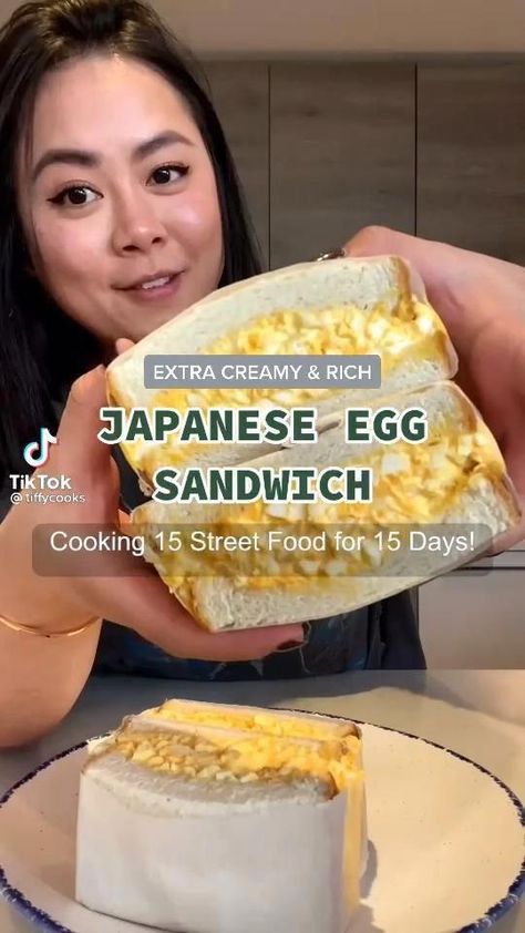 It takes 10 eggs to make this sandwich?! There goes my high cholesterol. #MedicalHealthTips #FitnessAdvice Hardy Lunch Ideas, Egg Sandwich Dinner, Asian Egg Sandwich, Egg Sandwich Japanese, Traditional Asian Food Recipes, Asian Sandwich Recipes, Easy Japanese Lunch Ideas, Japanese Sandwich Recipe, Breakfast Ideas Japanese