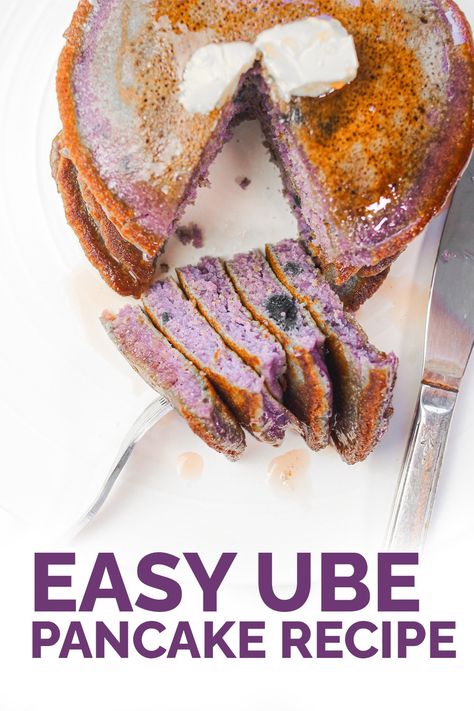 Try these soft, fluffy, and nutritious ube pancakes made with Filipino purple yam, ube extract and coconut milk. They are super easy to make and perfect for a healthy family breakfast or brunch! Healthy Family Breakfast, Ube Pancakes, Ube Extract, Ube Halaya, Yummy Pancake Recipe, Buttered Vegetables, Pancakes From Scratch, Pancake Recipes, Purple Yam