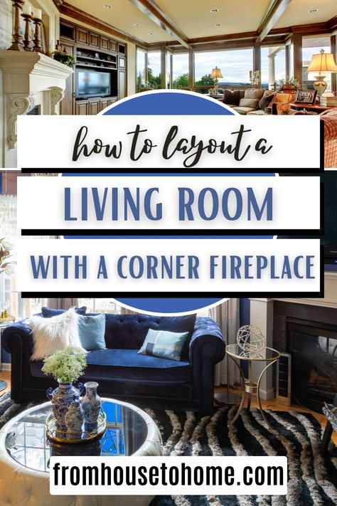 how to layout a living room with a corner fireplace Corner Fireplace Living Room Seating, Corner Fireplace With High Ceiling, Corner Fireplace With Hearth And Mantle, Corner Angled Fireplace, Corner Stone Fireplace Living Room, Living Room With Diagonal Fireplace, Electric Fireplace Corner Ideas, Living Room Designs With Corner Fireplace, Living Rooms With Corner Fireplace