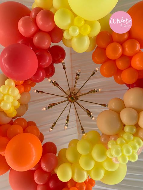 Event balloon garland install - orange, red, and yellow balloons! Follow us on Instagram for more content- @confetepartybox and check out our site for installation pricing and details (under the "Installations +" tab)! Red And Yellow Decorations Party, Yellow Balloon Garland, Red Baby Shower, Gold Balloon Garland, Red Party Decorations, Deco Orange, Red Birthday Party, Orange Birthday, Orange Baby Shower