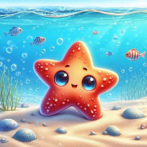 Cartoon Starfish, Baby Book Ideas, Snorkel Gear, Chi Bi, Kawaii Characters, Water Creatures, Cute Cartoon Images, Star Fish, Ocean Wallpaper