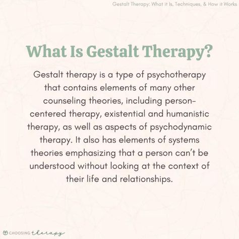 Gestalt Therapy Techniques, Nce Prep, Counselling Theories, Counseling Theories, Gestalt Psychology, Gestalt Theory, Counseling Tips, Mindfulness Therapy, School Counselor Resources