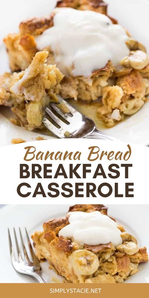 Banana Bread Breakfast Casserole - Use up your brown bananas and leftover bread in this crowd-pleasing breakfast recipe! It comes together in 10 minutes, bakes for 1 hour and is a recipe you’ll find yourself making again and again. Leftover Banana Bread Recipes, What To Do With Leftover Bananas, Breakfast Ideas With Bananas, Leftover Bananas, Leftover Bread Ideas, Leftover Banana Recipes, Leftover Bread Recipes, Breakfast Casserole With Bread, Kouign Amann