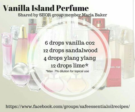 Vanilla island perfume blend. Can use as master diffuser blend.  Vanilla,  sandalwood,  ylang-ylang,  lime essential oils Perfume Oil Recipes, Essential Oil Perfume Blends, Essential Oil Roller Bottle Recipes, Essential Oil Perfumes Recipes, Homemade Perfume, Vanilla Sandalwood, Essential Oil Diffuser Blends Recipes, Perfume Recipes, Lime Essential Oil