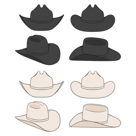 Fedora Hat Drawing Reference, Cow Boy Hat Sketch, Cowboy Hat Reference Angles, How To Draw A Cowboy Hat, Cowboy Hat Drawing Reference, Cowboy Hat Reference, Cowboy Hat Drawing, Hat Drawing, Reference Pics