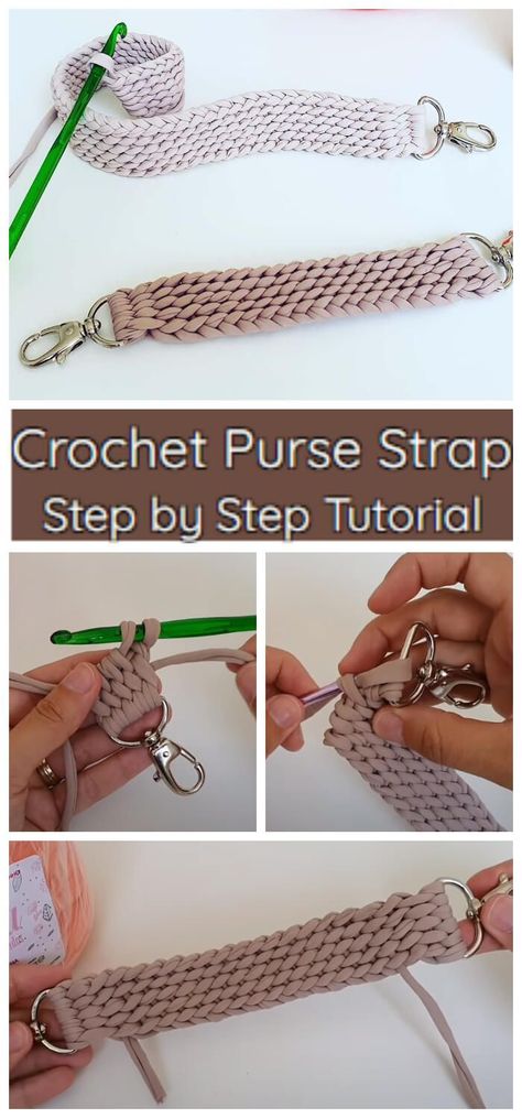 Crochet Purse Strap, Cordon Crochet, Modern Haken, Tote Crochet, Crochet Handles, Stretch Strap, Confection Au Crochet, Fabric Purse, Crochet Cord