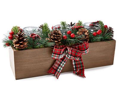 Create a lovely seasonal arrangement and delightful illumination on a mantel or table using this gorgeous centerpiece. Its wooden boxed planter features artificial floral of pinecones, pine needles and berries as your favorite LED candles glow in delight. It's a great addition for holiday charm in the living room, dining room or entryway. Excersise Outfits, Wooden Box Centerpiece, Candle Holder Centerpiece, Christmas Dining Table Decor, Winter Centerpieces, Christmas Dining Table, Christmas Flower Arrangements, Christmas Centerpieces Diy, Candleholder Centerpieces