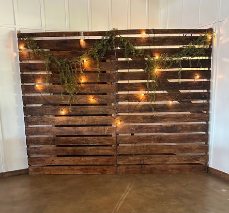 Wood, garland and shatterproof indoor/ outdoor string lights Rustic Wedding Backdrop, Wood Garland, Rustic Wedding Backdrops, Outdoor String Lights, Easy Wood, Wedding Backdrop, String Lights, Wedding Inspo, Rustic Wedding