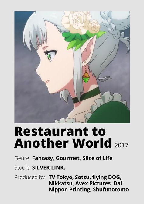 Restaurant From Another World Anime, Restaurant To Another World Anime, Cartoon To Watch, Restaurant To Another World, Anime Info, Historical Anime, Poster Information, Anime Minimalist Poster, New Disney Movies