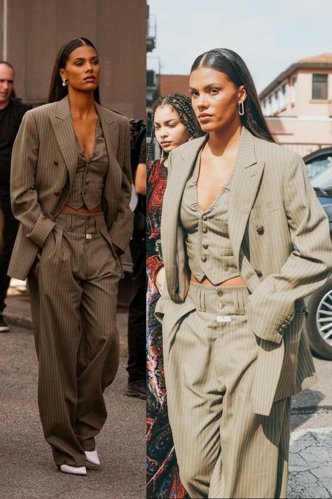 Vintage Women Suits, Suit And Heels Outfit, Runway Suit Women, Streetwear Fashion Runway, Vintage Formal Outfit, Suit With Heels, Formal Outfit Aesthetic, Business Streetwear, Streetwear High Fashion