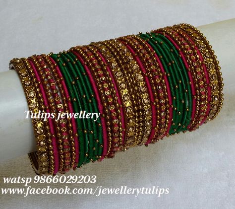 Bangles For Marriage, Thread Bangle Designs Bridal, Bangles Set Designs, Bangle Design Mehandi, Glass Bangles Indian Wedding, Bangle Setting Ideas, Bangles Setting Ideas, Glass Bangles Set Indian, Bridal Silk Thread Bangles Set