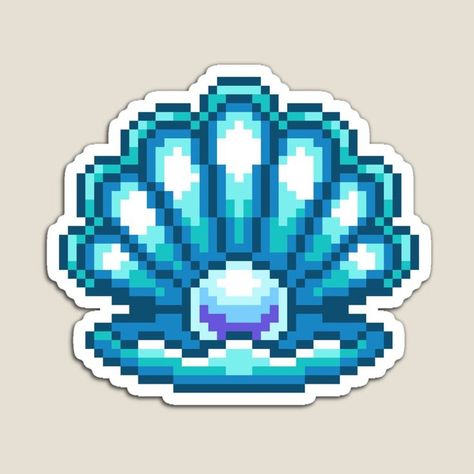 Cute Pixel Blue Seashell with Pearl #Sticker #stickers #retro #gamer #gaming #cute #kawaii #buyme #pixel #pixelart #art #digital #drawing #illustration #draw #ocean #beach #sea #water #waves #surf #underthesea #marine #underwater #oceanlife #aquatic #shells #seashells Pixel Seashell, Shell Perler Beads, Seashell Pixel Art, Sea Perler Beads, Jellyfish Pixel Art Grid, Ocean Perler Bead Patterns, Pixel Jellyfish, Wave Pixel Art, Jellyfish Pixel Art