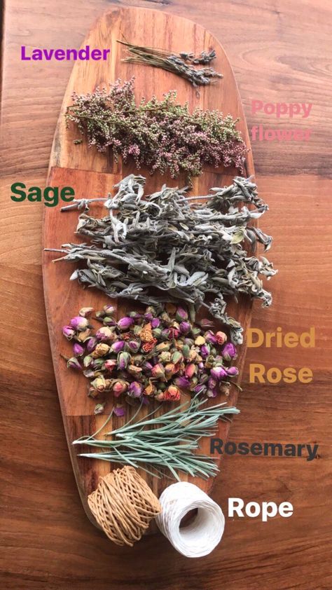 smudge / lavender / sage / popy flowers / dried rose / rosemary -- baton de fumigation / lavande / sauge / spiritual - spiritualité Rose Sage Smudge Sticks, Make Your Own Sage Bundle, Diy Sage Smudge Sticks How To Make, How To Make Smudge Bundles, Smudge Bundles Diy, Sage Sticks Smudging, Lavender Smudge Sticks Diy, Sage Bundles Diy Smudge Sticks, Sage Sticks Diy