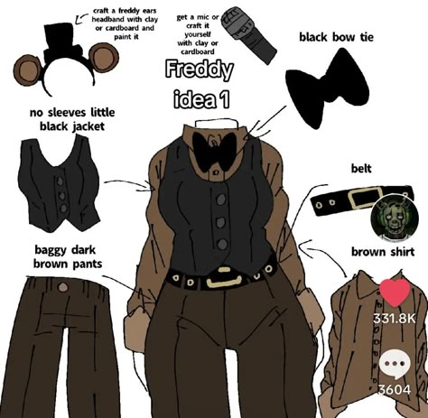 Genderbend Halloween Costumes, Freddy Fazbear Outfit, Fnaf Closet Cosplay, Freddy Fazbear Costume, Freddy Fazbear Makeup, Fnaf Inspired Makeup, Fnaf Halloween Costumes, Freddy Fazbear Cosplay, Fnaf Cosplay Ideas