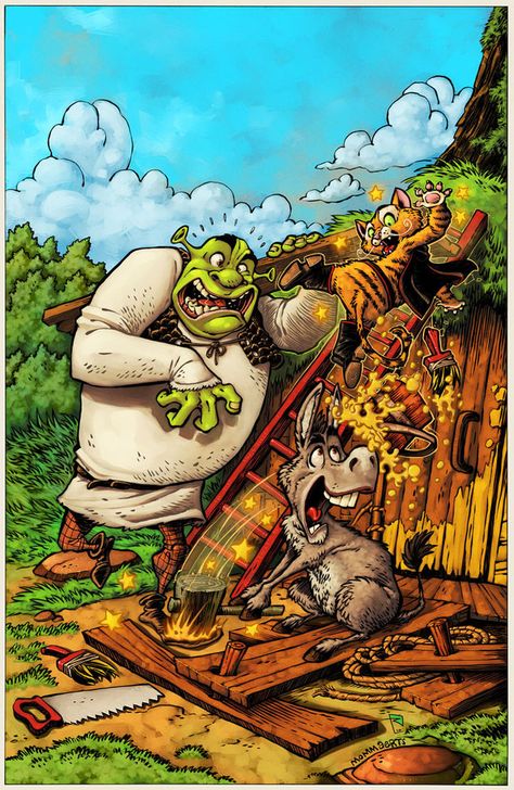 Shrek Comic 4: Cover. by RoloMallada on deviantART Sapo Kermit, Dreamworks Movies, Art Attack, Dreamworks Animation, Flower Phone Wallpaper, Cartoon Movies, Shrek, Cartoon Shows, Animated Movies