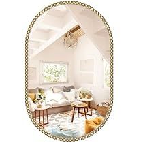 Brass Oval Mirror, Oval Mirror Bathroom, Art Nouveau Vanity Mirror, Intricate Gold Mirror, Beaded Mirror, Gold Framed Mirror, Oval Wall Mirror, Bedroom Mirror, Oval Mirror