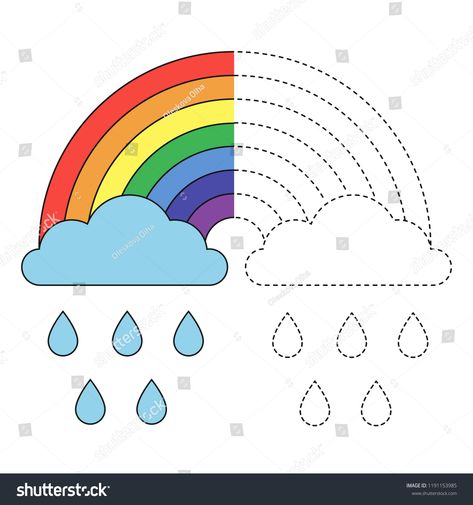 Drawing Worksheet, Worksheet For Preschool, Rainbow Drawing, Kindergarten Reading Activities, Handwriting Practice Sheets, Rainbow Clouds, Kids Rainbow, Diy Skin Care Routine, Kids Illustration