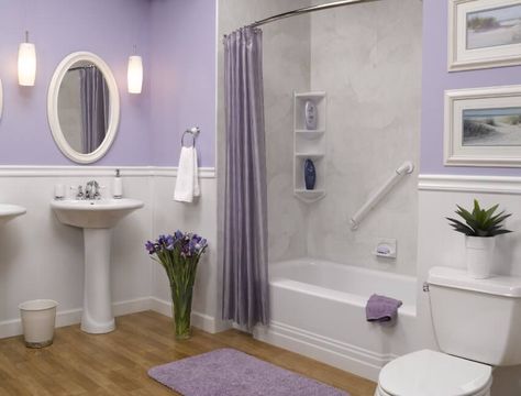 There are many ways to make a bathroom looks more appealing. One of them is the color. Just like in any part of the house, color plays a significant r... Lilac Bathroom Ideas, Lavender Bathroom Decor, Lilac Bathroom, Lavender Bathroom, Purple Bathroom Decor, Purple Bathroom, Gold Bathroom Decor, Gray Bathroom Decor, Blue Bathroom Decor