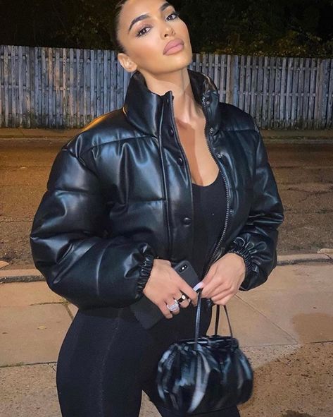 COLOURSUITS on Instagram: “RESTOCK 🔥 Leather Puffer Jacket Black €49,95 Tap to shop! www.coloursuits.nl ⚡️” Leather Puffer Jacket Outfit, Bubble Jacket Outfit, Jumpsuit Outfit Black, Sandra Shehab, Black Jumpsuit Outfit, Puffer Outfit, Puffer Jacket Outfit, Cute Outfits With Leggings, Leather Jacket Outfits