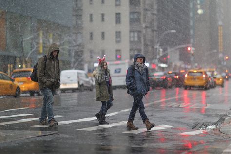 People Walking Down The Street, People Crossing Street, Person Walking Down Street, Busy Street Drawing, Santacon Nyc, Running Through The Streets At Night, Busy City Street, Sketching Reference, First Snowfall