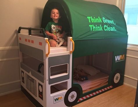 IKEA kura trash truck bed Hackers Ikea, Toddler Bed Boy, Bed Ikea, Bunk Beds Boys, Truck Bed Tent, Ikea Kids Room, Trash Truck, Ikea Kura Bed, Kura Bed