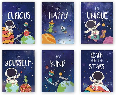 PRICES MAY VARY. ✬◆A CREATIVE INTERIOR WALL DECOR GIFT ◆Do you need to brighten up your child's house？ It's So Easy. many kids have a dream to be a spaceman to explore outer space; These outer space posters include an uplifting and inspirational quote to help kids maintain positive attitudes and self-confidence; An amazing option to apply these space poster to any boy or girl's bedroom ✬◆HIGH QUALITY PRESENTATION ◆ Positive Self Worth Wall Art is 100% brand new, high-quality, durable and environ Universe Theme Classroom Decoration, Boy And Girl Playroom, Circus Kids Crafts, Space Classroom Theme, Girl Playroom, Outer Space Posters, Space Theme Classroom, Space Kids Room, Class Themes