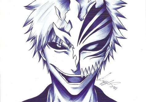 Ichigo Kurosaki Drawing Pencil, Shirosaki Hichigo, Anime Ichigo, Bleach Drawing, Anime Drawing Sketches, Bleach Anime Ichigo, Itachi Uchiha Art, Dragon Ball Painting, Kurosaki Ichigo