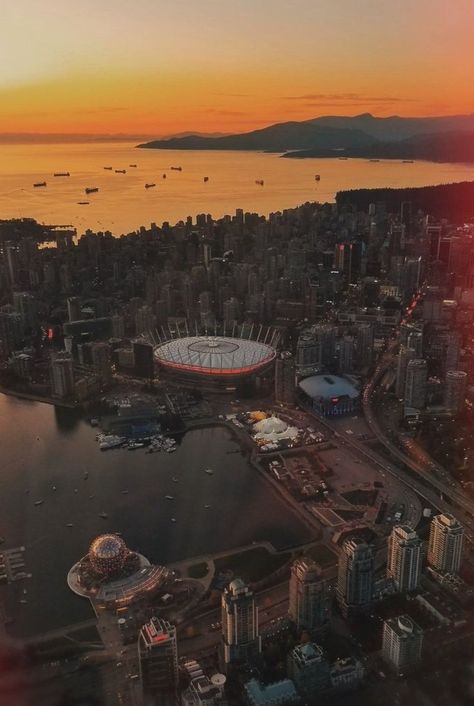 over Yaletown and the West End out to English Bay by Traffic Trish Jewsion November Sunset, Oh Canada, Vancouver Bc, West End, The East, Vancouver, Water