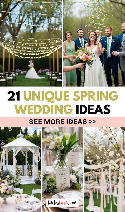 🌼🥂 Discover breathtaking spring wedding themes and decor in our new article! Perfect for couples planning a seasonal celebration, these ideas are sure to charm. 🍃💒 Check out creative color palettes, fresh florals, and more. Save this pin to make your spring wedding truly unforgettable! Spring Wedding Bouquets Wildflowers, Spring Wedding Arbor, Spring Wedding Details, Spring Florals Wedding, Tulip Wedding Decor, May Wedding Ideas Spring, Summer Wedding Decorations Indoor, Spring Wedding Color Palette Colour Schemes, Spring Wedding Diy