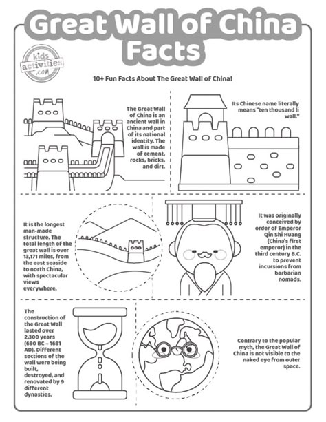 Let's learn some interesting facts about the Great Wall of China! These printable coloring pages are a great way to learn while you have fun. Great Wall Of China Stem Activity, Great Wall Of China Project For Kids, Great Wall Of China Project, Great Wall Of China Craft, Australia Facts For Kids, Ancient China Activities, China For Kids, Multicultural Night, High School Special Education Classroom