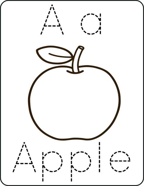 Letter Aa, uppercase and lowercase, cute children coloring an apple, ABC alphabet tracing practice worksheet of an apple for kids learning English vocabulary and handwriting vector illustration A Flashcard, Apple Cartoon, Tracing Alphabet Letters, Apple Alphabet, Handwriting Worksheets For Kids, Abc Tracing, Alphabet Writing Practice, Abc Worksheets, Apple Vector