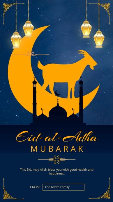 Copy of Blue golden goat moon Eid ul Adha Instagram s Eid Mubarak Cards, Eid Poster, Golden Goat, Eid Ul Adha Mubarak, Happy Eid Al Adha, Eid Mubarak Card, Invert Colors, Adha Mubarak, Eid Al-adha Mubarak