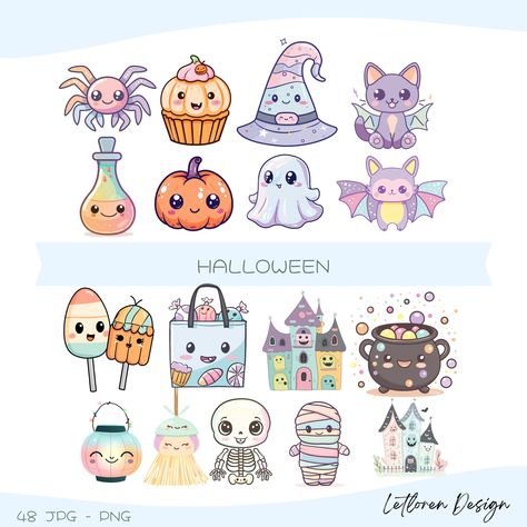 Easy Halloween Characters, Halloween Animal Illustration, Halloween Candy Clipart, Halloween Cricut Decorations, Kawaii Ghost Drawing, Cute Pumpkin Drawing, Cute Halloween Doodles, Halloween Paper Dolls, Cute Halloween Characters