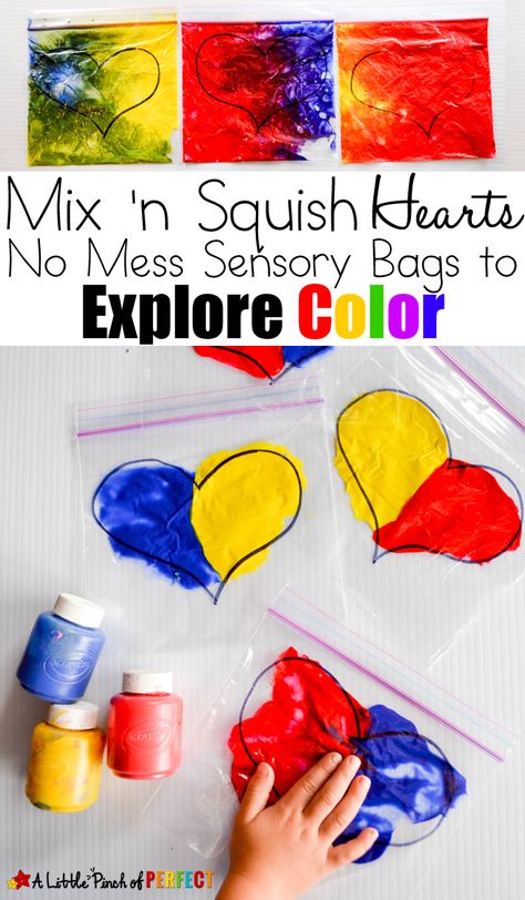 Mix 'n Squish Hearts: No Mess Sensory Bags to Explore Color with Kids (primary and secondary colors) Diy Gifts For Christmas, Valentine Sensory, Quotes Valentines Day, Friendship Theme, Color Lessons, Sensory Bags, Preschool Colors, Valentine's Day Crafts For Kids, Preschool Valentines