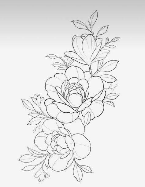 Japanese Flower Tattoo Stencil, Peony Tattoo Stencil, Peony Outline, Peony Stencil, Flower Tattoo Stencils, Rose And Butterfly Tattoo, Flower Stencil Patterns, Rose Tattoo On Arm, Japanese Flower Tattoo