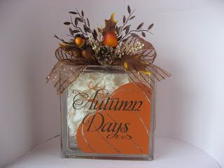 Fall Craft Night, Autumn Centerpieces, Autumn Items, Painted Glass Blocks, Greek Ideas, Fall Jars, Decorative Glass Blocks, Fall Blocks, Glass Block Crafts