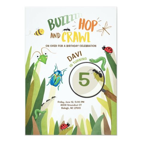 Insect Party, Bug Hunt, Kids Birthday Invitation, Insects Theme, Bug Boy, Printable Invitation Templates, Birthday Invitations Kids, Personalized Invitations, 2nd Birthday Parties