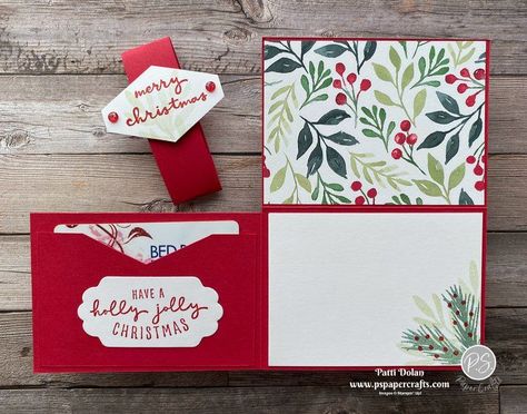 Diy Christmas Gift Cards, Su Christmas Money Holders, Stampinup Christmas Gift Card Holders, Wrapped In Christmas Stampin Up Cards, Card For Gift Cards, Gift Card Bag Diy, Stampin Up Cards Gift Card Holder, Gift Card Holders To Make For Christmas Diy, Making Gift Card Holders