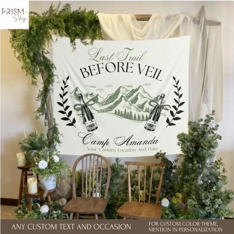 Introducing our Custom Camping/ Hiking/ Outdoor theme party banner, 🏕️🔥 Perfect for birthdays, weddings, engagements, bachelor(ette) parties, and more! 🎈💍 Add a cozy touch of the great outdoors to your special occasion with this versatile decor piece., a versatile and captivating addition to your celebration, designed to embrace a fusion of Camping theme. This unique banner serves as a perfect party banner and decor, providing an unforgettable backdrop for your special occasion Outdoor Theme Party, Camp Bach, Party Girlande, Decoration Photo, Camping Theme, Bach Party, Party Photo Booth, Party Signs, Party Banner