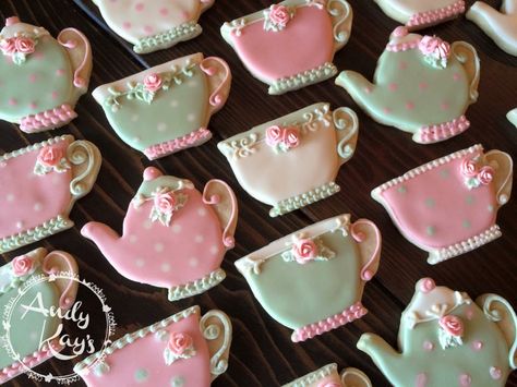 Cookies Tea Party, Teacup Cookies, Tea Cup Cookies, Tea Party Cookies, Teapot Cookies, Cup Cookies, Bridal Tea Party, Party Cookies, Sugar Cookie Ideas