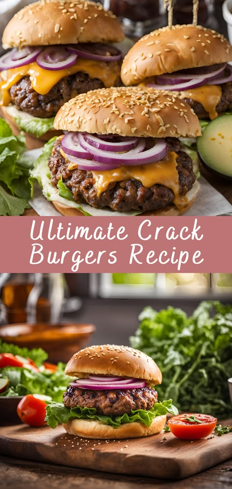 Ultimate Crack Burgers Recipe | Cheff Recipes Crockpot Bbq Burgers Recipes, Best Burgers On The Grill Recipe, Burger Beef Recipe, Flavorful Burgers Ground Beef, Burger On The Grill, Hamburger Recipes Grilled, Blackstone Grill Recipes Hamburgers, The Best Burger Recipe Ground Beef, Bbq Hamburgers Grilling