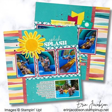 Crafty Concepts With Erin on Instagram: "There’s nothing quite like a bright and fun color palette to match the energy of summertime memories.   I created this double page scrapbook layout on my YouTube channel and shared tips for using basics shapes to stretch your embellishment clusters when you need a little something more.   This layout features the gnomes for Summer scrapbooking collection from  @stampinupofficial, a CTMH branded kit, and a sketch from the fabulous sketchbook from @cdt_creatives.   if you have not had a chance to check out the video, I’d love for you to stop by 😃   #scrapbooking #scrapbooklayout #memorykeeper #ctmhgnomesforsummer" Pool Scrapbook Layouts, 2 Page Scrapbooking Layouts, Embellishment Clusters, Ctmh Scrapbooking Layouts, Fun Color Palette, Traditional Scrapbooking, Summer Gnomes, Summer Scrapbook Layouts, Hershey Park