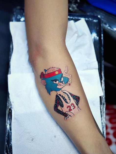 Cat Tattoo Cartoon, Tom And Jerry Tattoo, Tom Tattoo, Personal Tattoos, Tattoo Cartoon, Warrior Tattoo Sleeve, Band Tattoos For Men, Jerry Tattoo, Best Poses For Boys