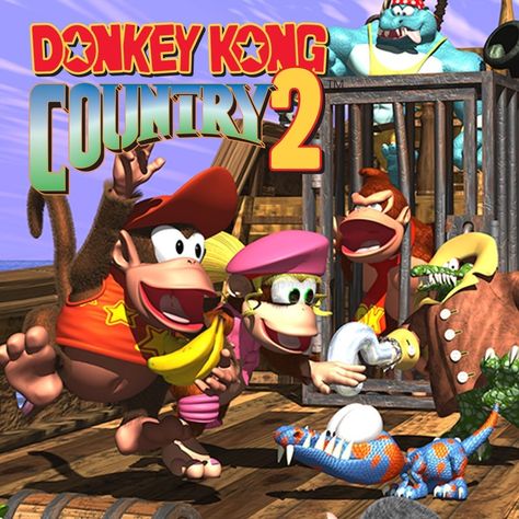 Donkey Kong Country 2 cover Donkey Kong Country 2, Diddy Kong, Donkey Kong Country, Retro Gaming Art, Super Mario Art, Nintendo Art, Super Mario Brothers, Mario Art, Retro Videos