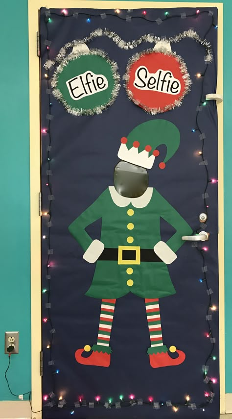 My version of the sELFie (or "Elf Yourself!")for my classroom door.  Students, teachers and parents enjoyed using this during the Breakfast with Santa event this year. Elf Decorating Ideas, Take A Selfie Door Decoration, Selfie Door Decoration Christmas, Holiday Door Decorations For Work Office, Winter Carnival Games For Kids, Elf Selfie Door Decoration, Selfie Christmas Door, Santa Breakfast Decorations, Take A Selfie Christmas Door