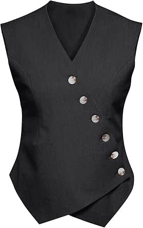 Cicy Bell Womens Waistcoat Vest Sleeveless Blazers V Neck Button Up Asymmetrical Hem Work Office Suit Vests Fall Pullover Sweaters, Waistcoats For Women, Waistcoat Top, Black Suit Vest, Womens Waistcoat, Office Suit, Striped Shirt Women, Sleeveless Blazer, Blazer Set