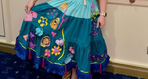 Encanto Outfit: How to Make a Mirabel Costume #disneycostume #mirabelcostume Maribel Costume Diy, Diy Mirabel Costume, Mirabel Encanto Costume, Mirabel Encanto Costume Diy, Mirabel Cosplay, Mirabel Adult Costume, Mirabel Dress, Diy Skirt, Blue Tassel