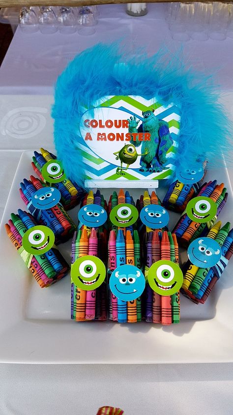 Monsters Birthday Party Ideas, Monsters Inc Candy Table, Monsters Inc Themed Dinner, Monsters Inc Birthday Party Favors, Monsters Inc Birthday Party Ideas Food, Monster Inc Diy Decorations, Monster Birthday Party Ideas, Monsters Inc Party Favors, Monsters Inc Theme Party