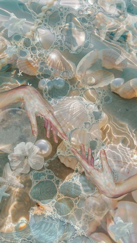 Ocean Pearl Aesthetic, Mermaid Vibes Wallpaper, Mermaid Collage Wallpaper, Mermaid Ocean Aesthetic, Ocean Theme Aesthetic, Mermaid Art Wallpaper, Mermaid Poster Aesthetic, Ocean Collage Wallpaper, Water App Icons